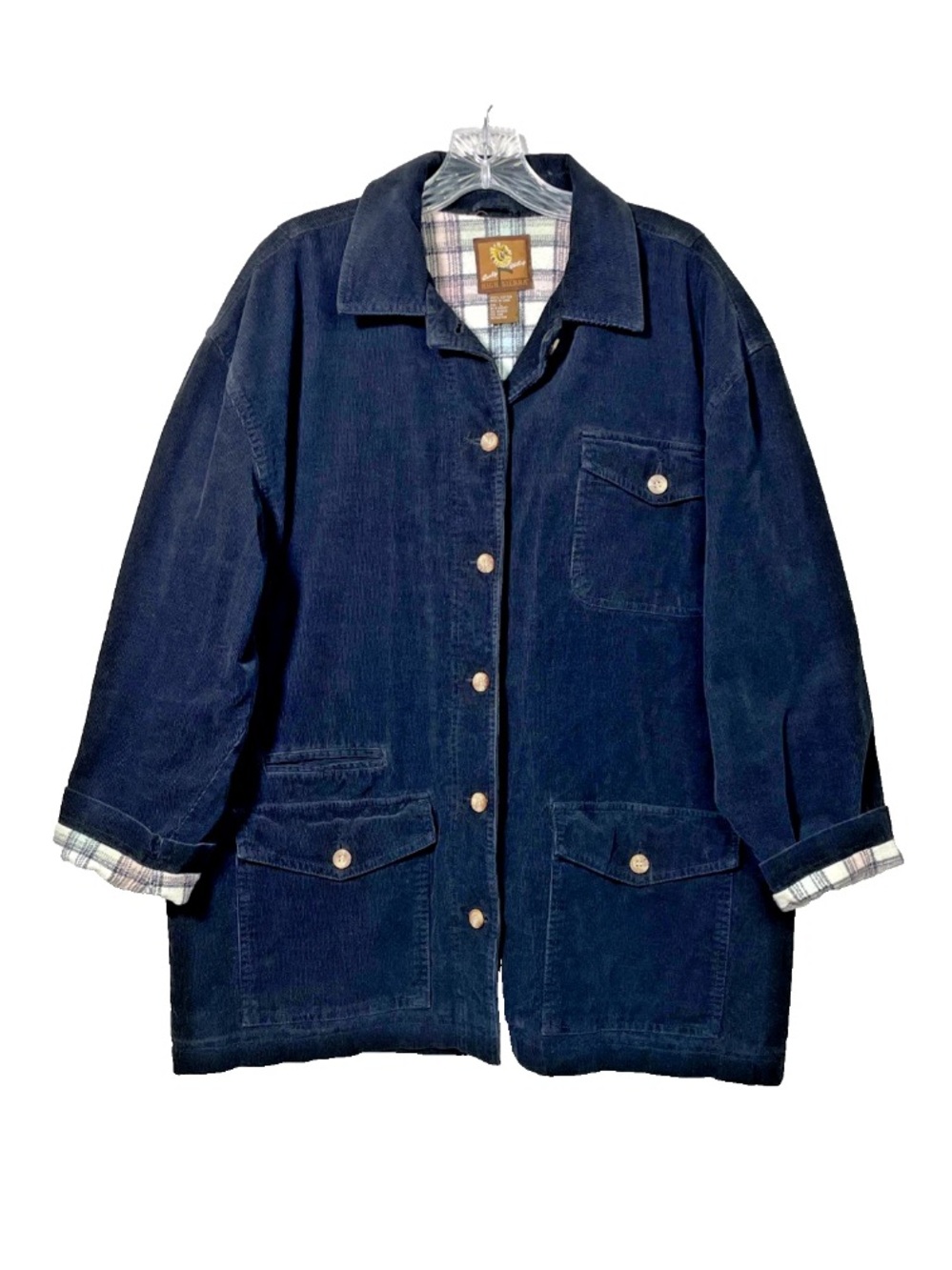 High Sierra Corduroy Chore Barn Coat Sz L Flannel Lined Cotton Field Jacket Navy